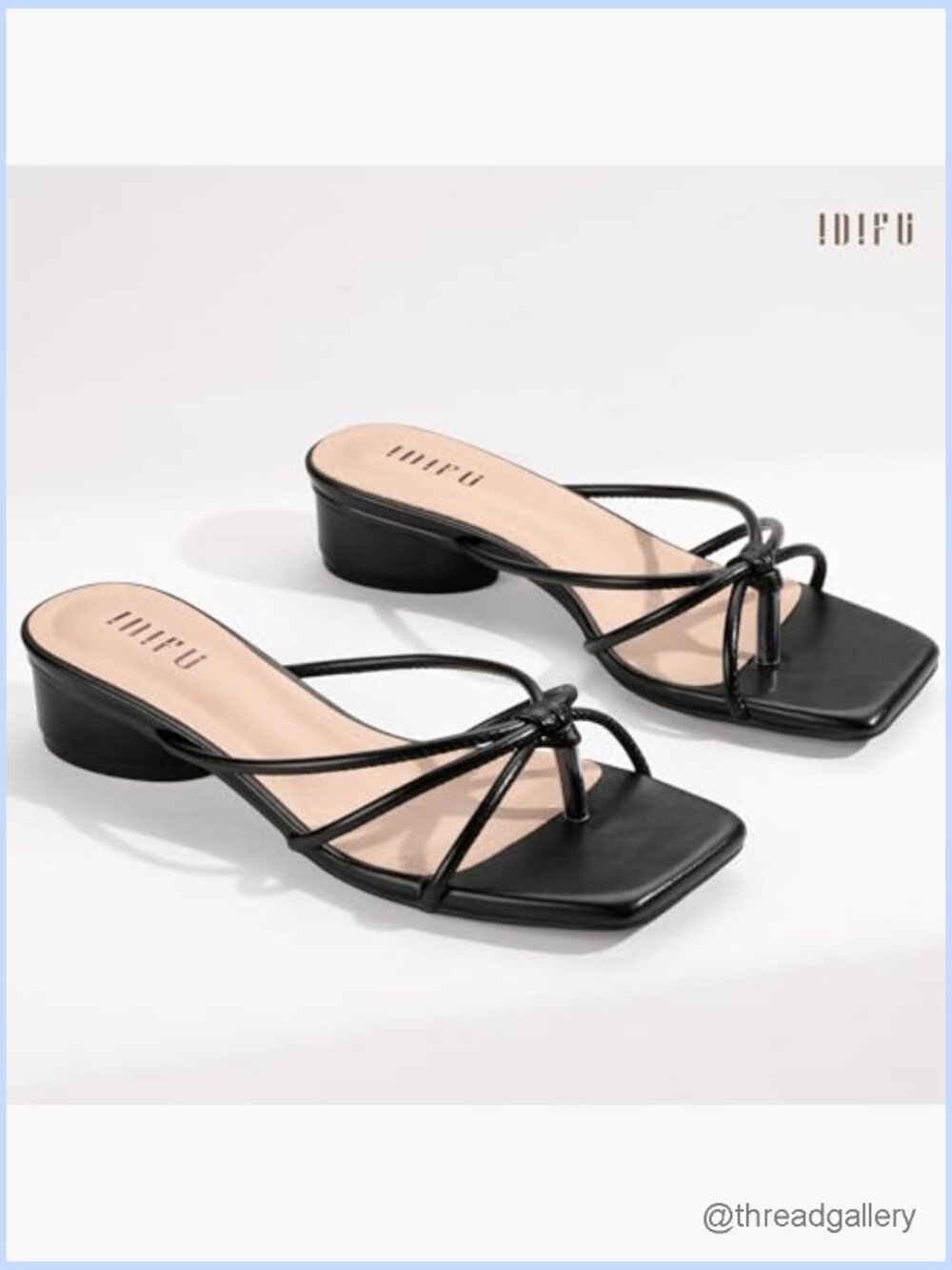 Strappy Square Toe Thong Slide Heeled Sandals Low Block Heels Comfortable - Picture 5 of 6